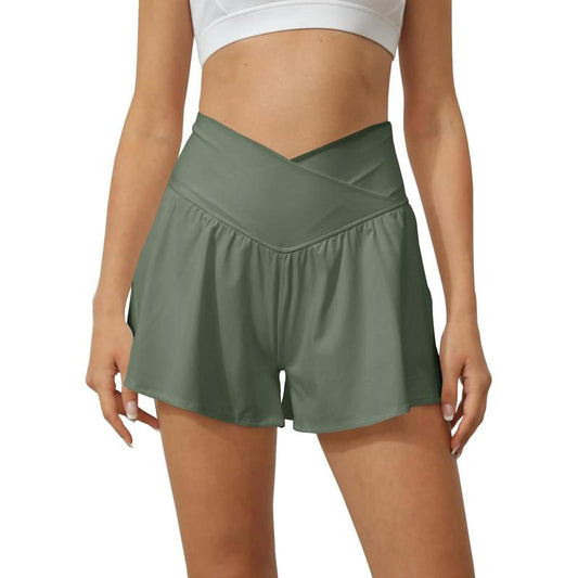 Fisace Women Crossover Shorts Flowy Athletic Butterfly 2 in 1 Shorts with Pocket High Waist Running Workout Skorts